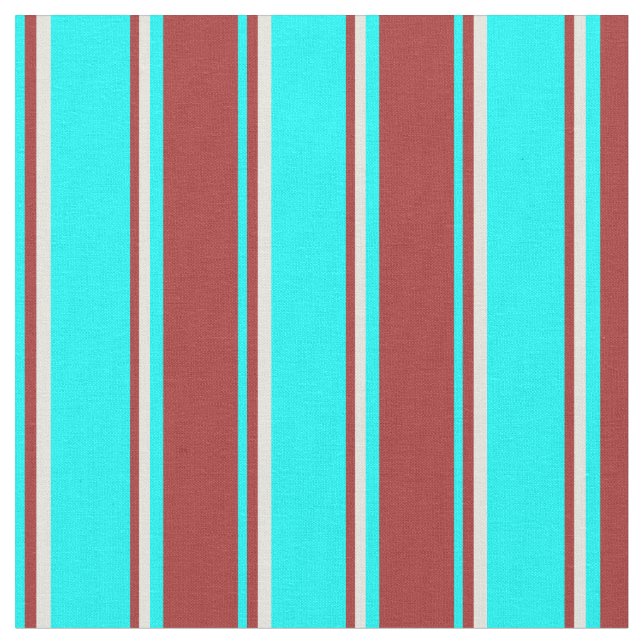 Cyan, Brown & Beige Striped/Lined Pattern Fabric (Close Up)
