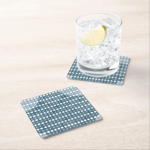 Cyan Colored Abstract Polka Dots Dark g9 Square Paper Coaster