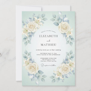 Cyan Cream Peony Wedding Invitation