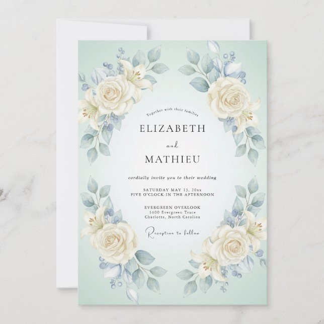 Cyan Cream Peony Wedding Invitation (Front)