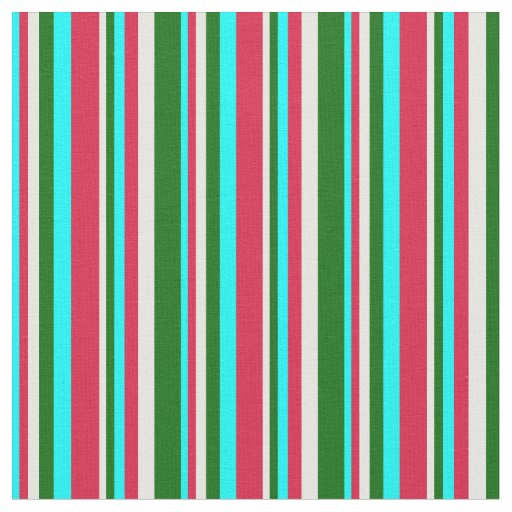 Cyan, Crimson, Mint Cream & Dark Green Pattern Fabric