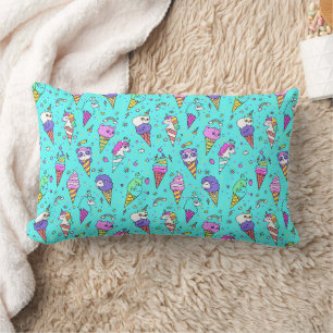Cyan cute ice-cream can unicorn pattern lumbar pillow