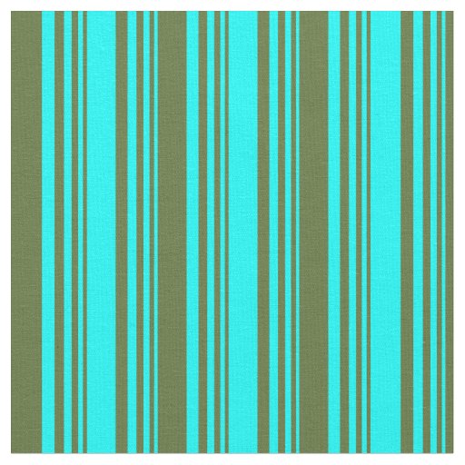 Cyan & Dark Olive Green Colored Stripes Pattern Fabric