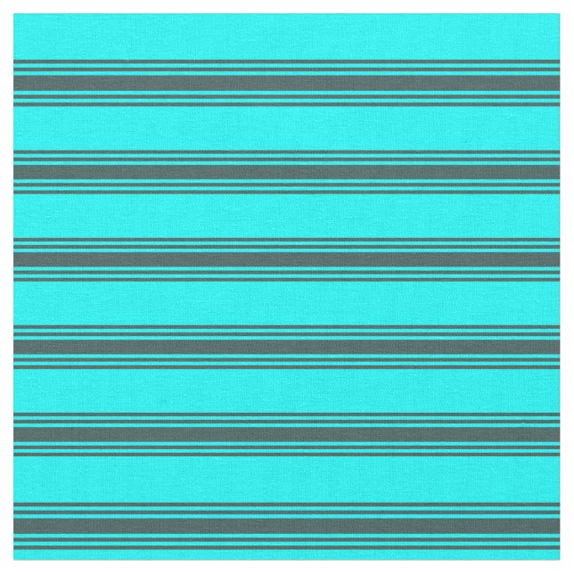 Cyan & Dark Slate Gray Lines/Stripes Pattern Fabric (Close Up)