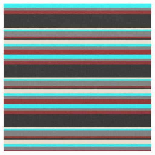Cyan, Dim Grey, Maroon, Black & Beige Pattern Fabric