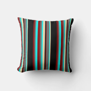 Cyan, Dim Grey, Maroon, Black & Beige Pattern Throw Pillow