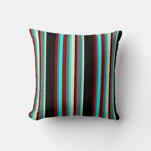 Cyan Dim Grey Maroon Black  Beige Pattern Throw Pillow