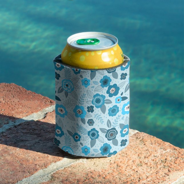 Cyan elegant ditsy floral pattern can cooler (In Situ Pool)