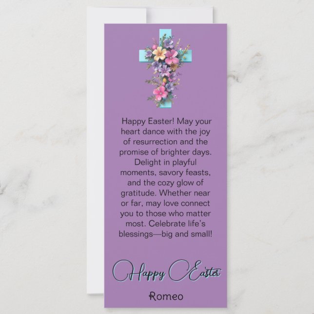Cyan Floral Cross Happy Easter Card (Front)