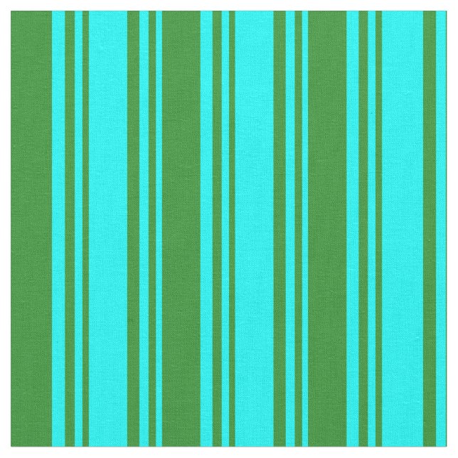 Cyan & Forest Green Lined Pattern Fabric (Close Up)