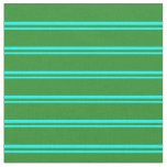 [ Thumbnail: Cyan & Forest Green Striped Pattern Fabric ]
