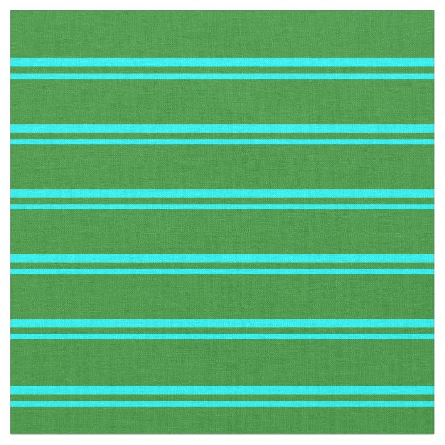Cyan & Forest Green Striped Pattern Fabric (Close Up)