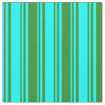 [ Thumbnail: Cyan & Forest Green Stripes Pattern Fabric ]