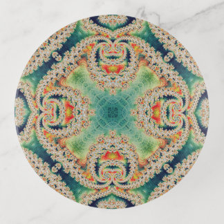 Cyan Fractal Psychedelic Art Glass Trinket Tray