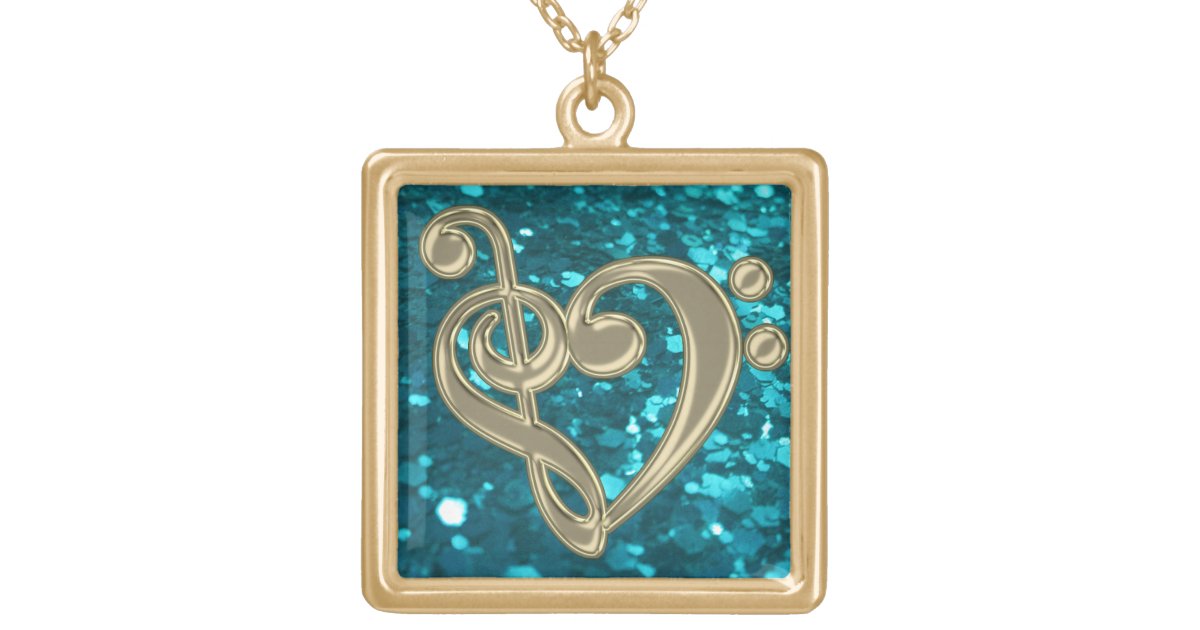 Gold Glitter Heart Locket Pendant Necklace