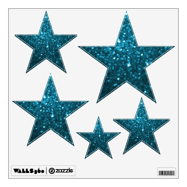 Cyan Glittery Look Stars: Wall Decals (Front)