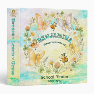 Cyan Gold Enchanted Rainbow Butterfly School Girl 3 Ring Binder