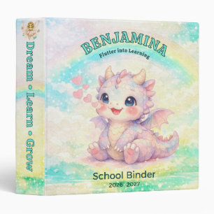 Cyan Gold Enchanted Rainbow Dragon School Girl 3 Ring Binder