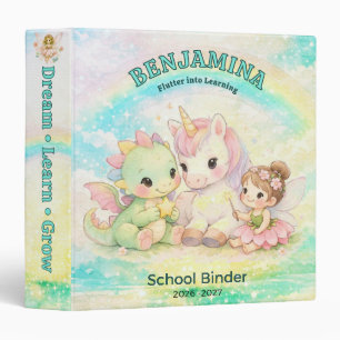 Cyan Gold Unicorn Fairy Dragon Binder School Girl