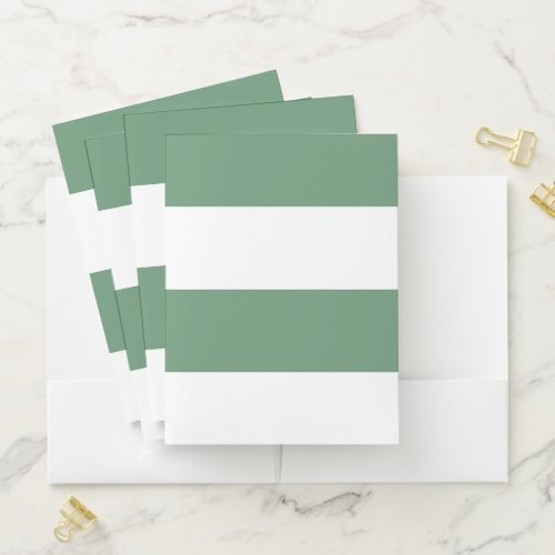 Cyan Green and White Simple Extra Wide Stripes Pocket Folder