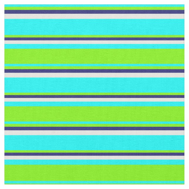 Cyan, Green, Midnight Blue, and White Pattern Fabric (Close Up)