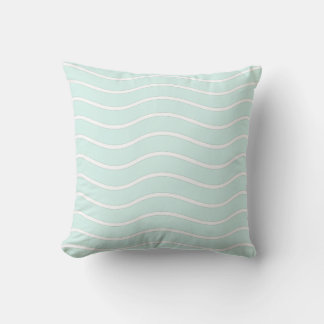 Cyan Green Pastel & White Wavy Lines Design Throw Pillow