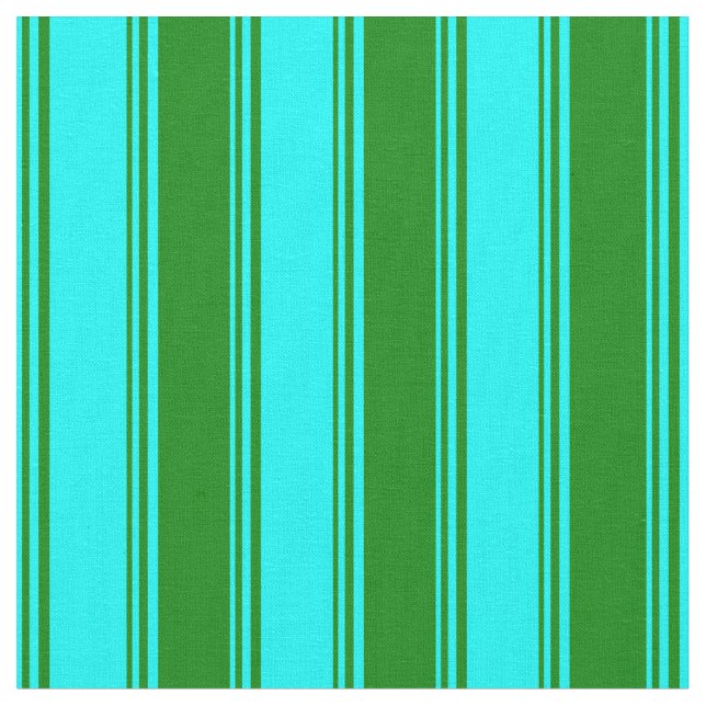 Cyan & Green Pattern of Stripes Fabric (Close Up)