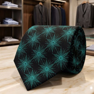 Cyan Green Pulsar Wavelength Symmetry Pattern Art Neck Tie