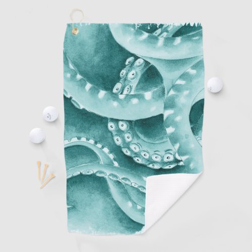 Cyan Green tentacles monochrome Golf Towel