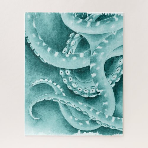 Cyan Green tentacles monochrome Jigsaw Puzzle