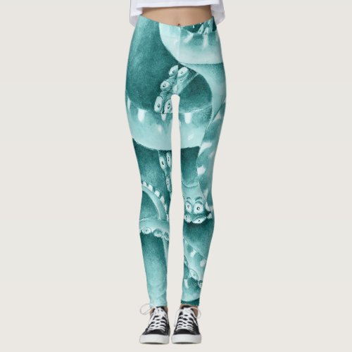 Cyan Green tentacles monochrome Leggings