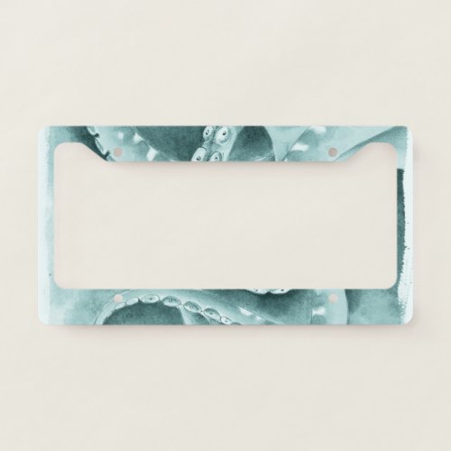 Cyan Green tentacles monochrome License Plate Frame