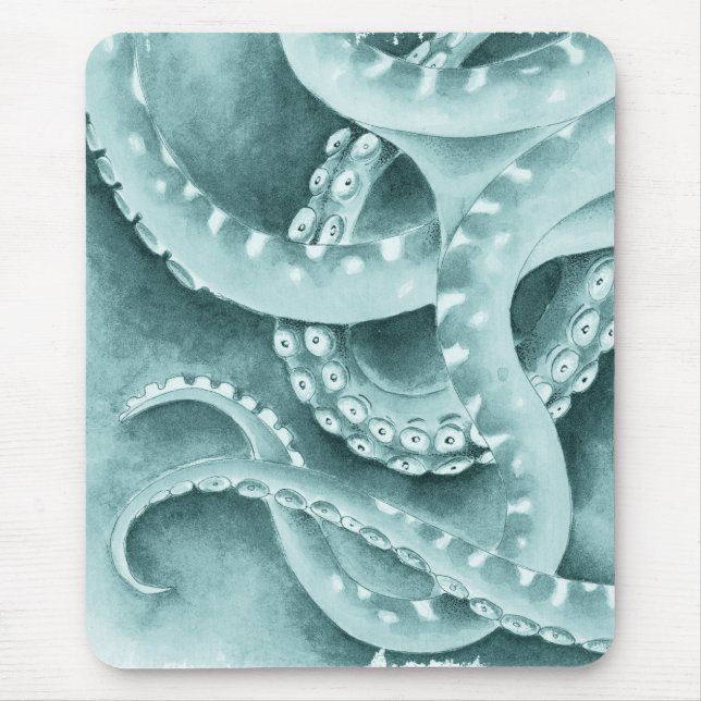 Cyan Green tentacles monochrome Mouse Pad (Front)