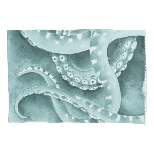 Cyan Green tentacles monochrome Pillow Case (Front)