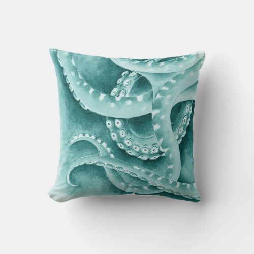 Cyan Green tentacles monochrome Throw Pillow