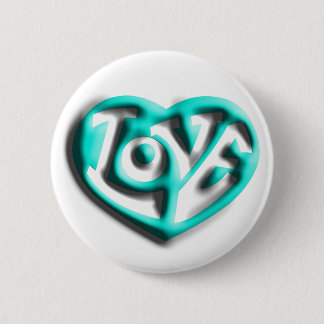 Cyan Hippie Love Heart Pinback Button