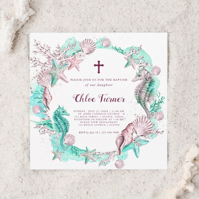 Cyan & Lavender Under the Sea Baptism Invitation (Creator Uploaded)