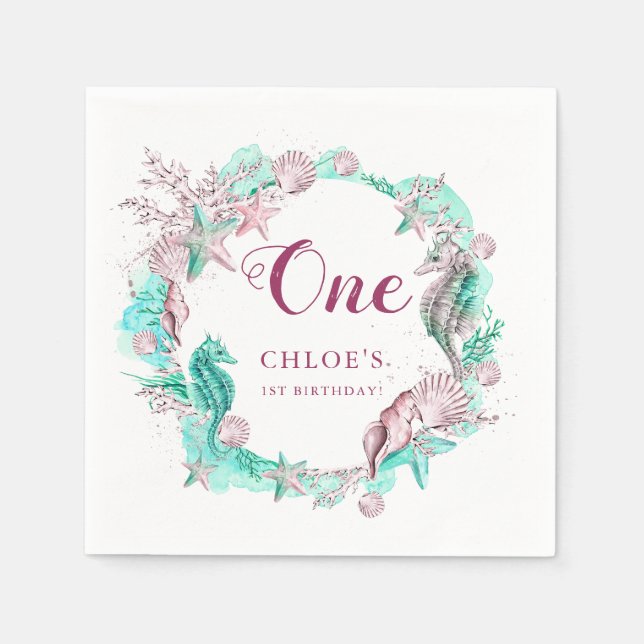 Cyan & Lavender Under the Sea Birthday Napkins (Front)