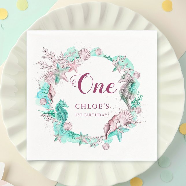 Cyan & Lavender Under the Sea Birthday Napkins (Creator Uploaded)