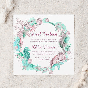 Cyan & Lavender Under the Sea Sweet Sixteen  Invitation