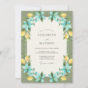 Cyan Lemon Citrus Eucalyptus Wedding Invitation