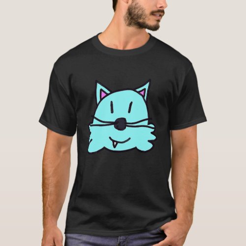 Cyan Light Blue Smiling Kitty Cat T_Shirt