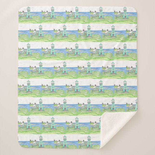 Cyan Lighthouse Sherpa Blanket (Front)