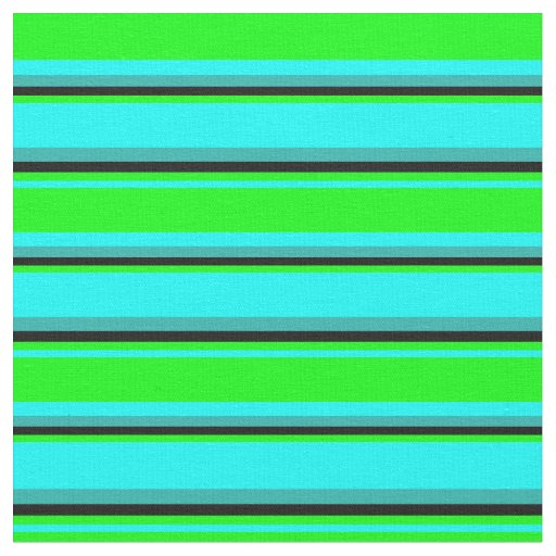 Cyan, Lime, Black, and Light Sea Green Stripes Fabric