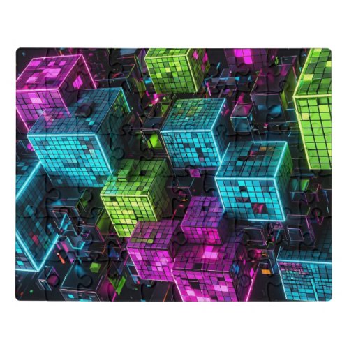 Cyan Magenta Lime Cyberpunk | Extremely 3D Jigsaw Puzzle
