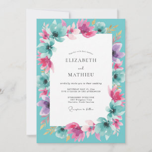 Cyan Magenta Wildflower Wedding Invitation