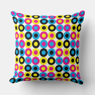 Cyan, magenta, yellow, black dots throw pillow