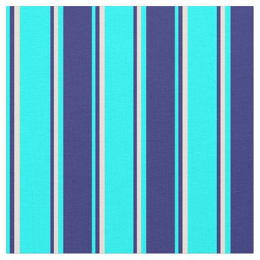 Cyan, Midnight Blue, and Bisque Stripes Fabric