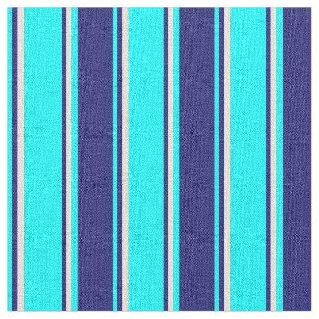 Cyan, Midnight Blue, and Bisque Stripes Fabric (Close Up)
