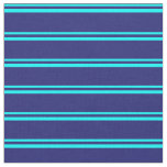 [ Thumbnail: Cyan & Midnight Blue Colored Lines Pattern Fabric ]